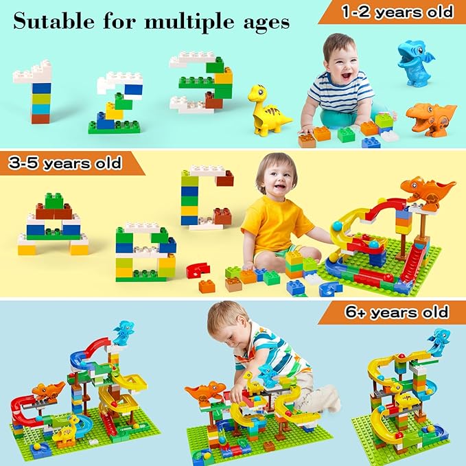 Building Blocks for Kids Toddlers 3 4 5 6 7 8+ Year Old 127-piece Large Classic Building Bricks Dinosaur Marble Run with 2 Baseplate for Boys Girls All Ages Compatible with All Major Brands