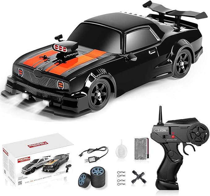 GoolRC Remote Control Drift Car 1:16 Scale Fast and Furious Cars 18KM/H High Speed RC Cars 2.4GHz 4WD Remote Control Race Car LED Lights Spray Rubber Tire for Adults Teens Gift