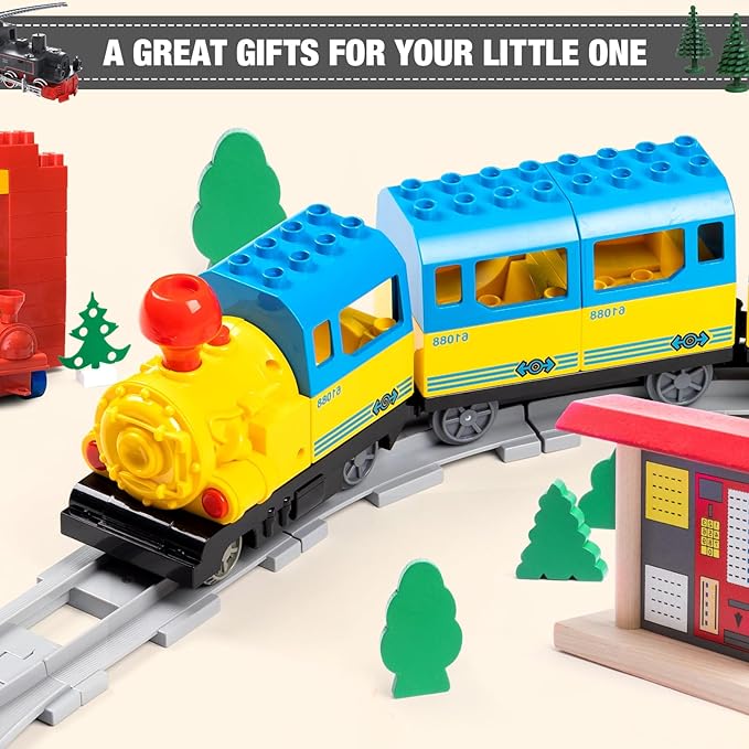 34 Pieces Train Bridge Tracks Classic Railway Track with 12 Curved Tracks 12 Straight and Bridge Tracks - Compatible with All Major Brands Toy Track Accessory for Kid Light Grey
