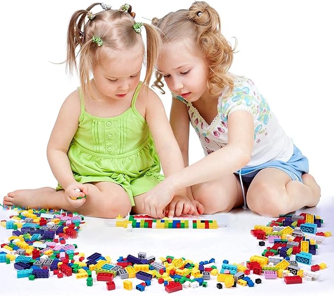 1000 Pieces Building Bricks Classic Building Bulk Blocks for Kids with 12pcs Wheels Accessories Windows Doors 2 Packs Studs Sticky Plate Compatible with All Major Brands Gfits for Kids