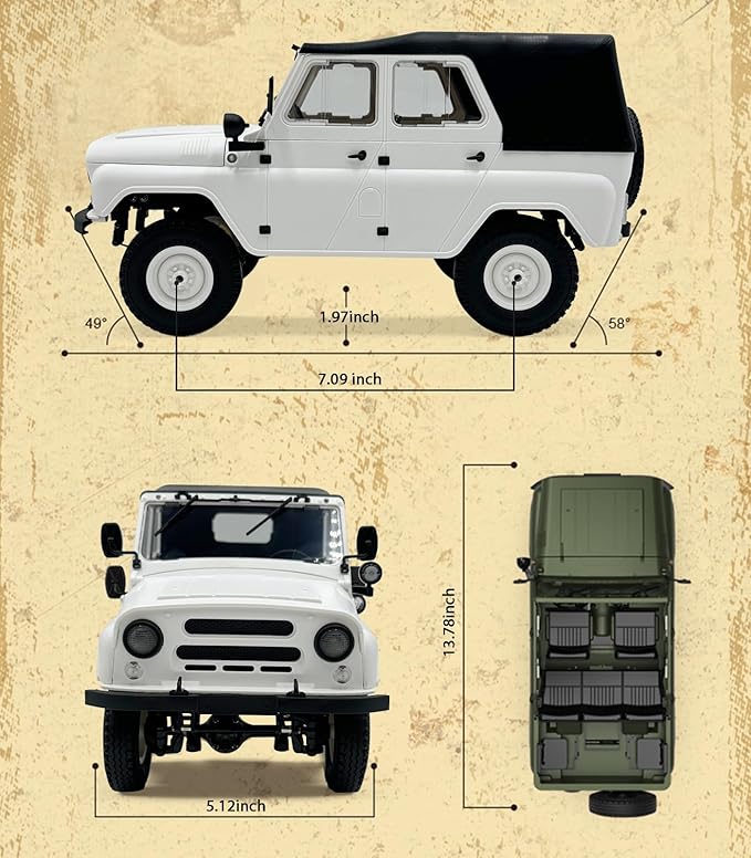 ARRIS WPL C94 UAZ-469 1/12 RC Crawler 4WD RC Rock Crawler Truck RTF Off-Road Military RC Car Hobby-Grade Trail Truck for Adults