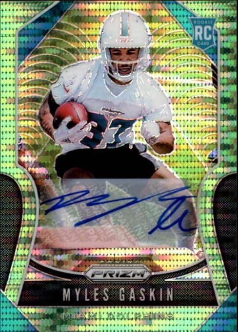 2019 Panini Prizm Neon Green Rookie Autograph #334 Myles Gaskin RC AUTO Miami Dolphins NFL Football Trading Card