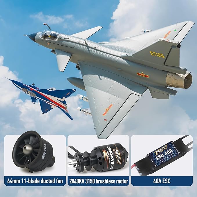 Fms Rc Jets 64mm J10 EDF Fighter Jet with Reflex Vigorous Dragon Rc Airplanes for Adults Remote Control Planes “August 1st Aerobatic Team Paint PNP(NO Transmitter Batteries and Charger)