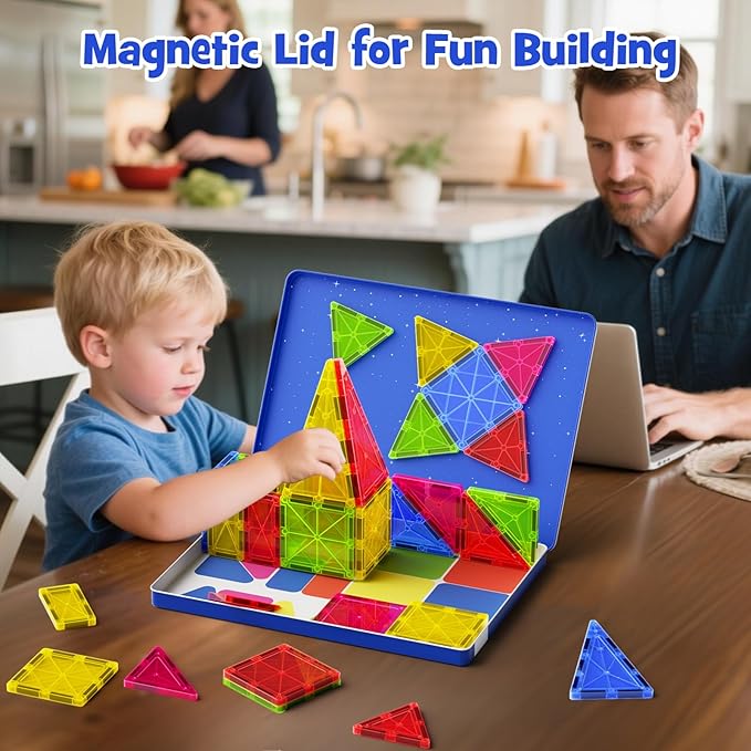 Jumbo Magnetic Tiles with Secure Metal Case 32 Pcs Large Magnetic Building Blocks for Kids 3-8 STEM Toys for Toddlers Preschool Learning Montessori Toys Age 3+ Boy Girl Gift