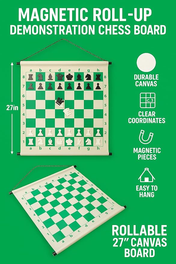 KNK Magnetic Roll-Up Chess Demo Board 27 with Pieces Wall Hanging