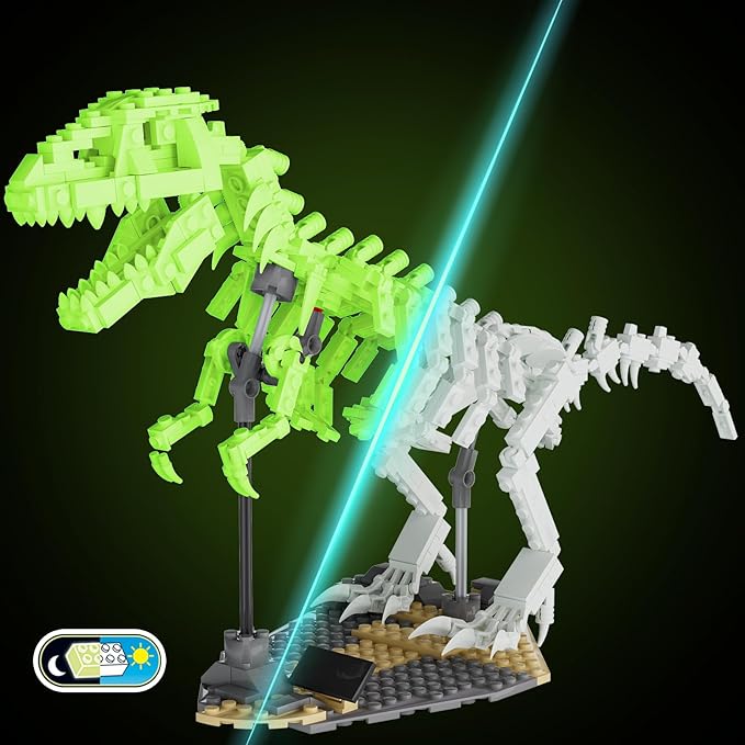 FERURE Dinosaur Fossils Building Set Creative Tyrannosaurus Skeleton Building Toys with Bracket for Boys &amp Girls 14+ Dino Toys Glow in The Dark Office/Home Decoration (435 Pieces)