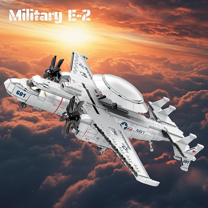 NUTCRACKER Military Airplane Building Set for Adult - E-2 Hawkeye Airborne Early Warning Aircraft Building Toy Fighter Jet Home Collection Model Christmas Birthday Gift for Men Boy 14+ (1144Pieces