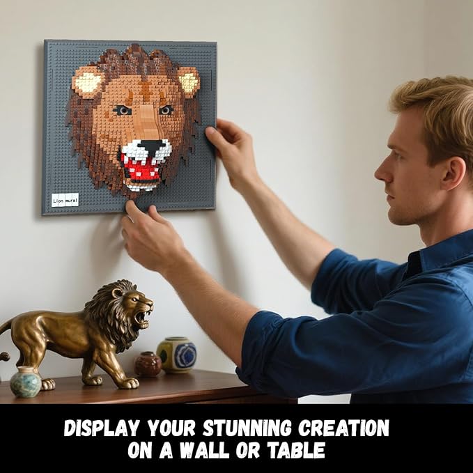 Lion Animal 3D Wall Art Micro Mini Building Blocks Set for Adults Unique Home Wall Decor or Table Display No Compatible with Lego Ideal Birthday Christmas Toy Gift for Teens (2005 PCS)