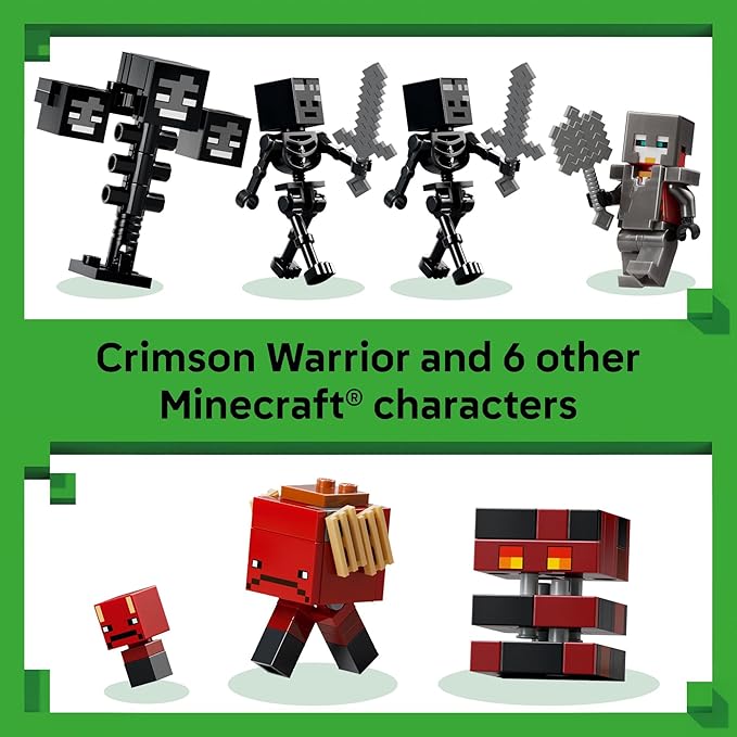 LEGO Minecraft Wither Battle Building &amp Pretend Play Toy for Boys &amp Girls - Video Game Playset &amp Toy Figures for Kids Ages 8+ - W/Crimson Warrior Minifigure &amp More - Gift Idea for Bir