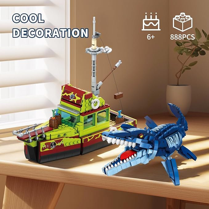 3 in 1 Sea Dinosaur Building Blocks Kit Set Compatible with Lego Dinosaur World Park Mosasaurus Discovery Crossing Ocean World Building Set Boat STEM Toys Gift for Kids and Adults for Boys Age 8-12