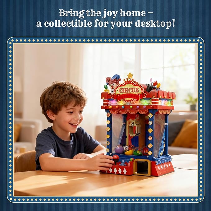 PANTASY Retro Circus Claw Machine Building Kit Arcade Style Arcade Machine Block Model with Lights &amp Music Interactive Collectible Building Set and Display Toy for Adults and Kids