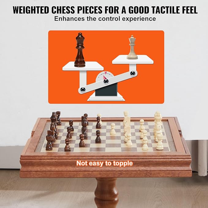 VEVOR 3-in-1 Chess Checkers Backgammon Table Set 18 Inch Premium Wooden Chess Table Deluxe Combo Game Table Furniture Set Chess Set Board Game Gift for Family Board Games