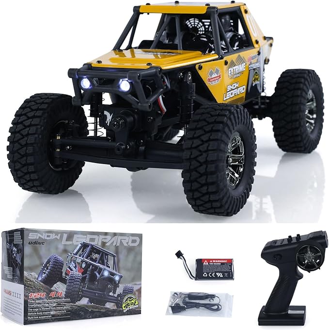 US in Stock 1/24 4x4 UDI RC UCX2405PRO RC Rock Crawler Model Brushless Motor ESC Radio Controlled Off-Road Vehicles LED Lights RTR Car Battery Hobby Model(Yellow)