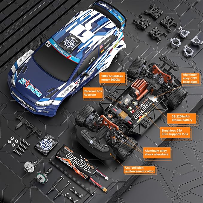 ZD Racing RX12 1/12 RC Drift Car for Adults 2.4G Full-Proportional 4WD Brushless Mini Remote Control Rally Car with LED Lights 60KM/H Sports Cars Vehicle Toy Gift -RTR