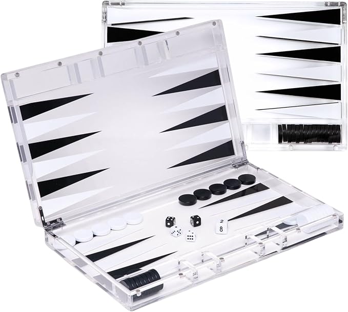 Bey-Berk Emmy Multi-Color Acrylic Backgammon Set – 14 Board Game with Magnetic Closure Travel Storage Case