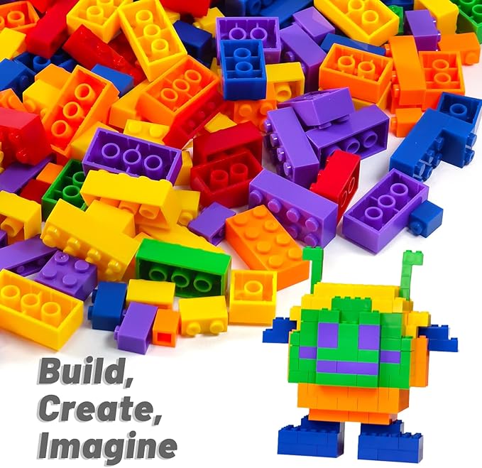 Building Blocks Set 1000 Piece Creative Small Bricks Set for Kids Stackable 6 Classic Colors Compatible with All Major Brands Classic Blocks Toys for Kids Ages 4 5 6 7 8+ (Rainbow)
