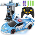 FDJ RC Cars - Transform Remote Control Car 2.4Ghz 1:18 Scale Transforming Police Car Toy with Flashing Light One Button Deformation 360 Degree Rotating Drifting Kids Toys Car for Boys Girls