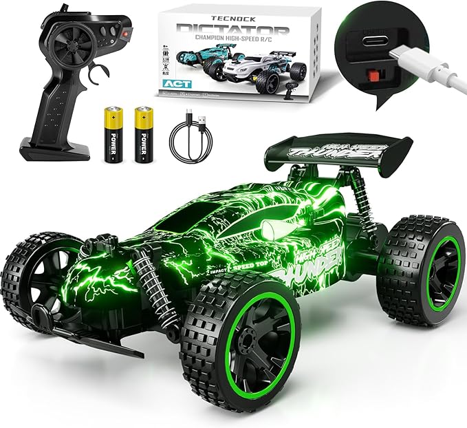 Tecnock RC Cars for Kids 1:18 Scale 2WD RC Car with LED Lights 2.4GHz Remote Control Car with USB-C Easy Charging &amp 50 Mins Playtime Toys Gifts for Boys &amp Girls Ages 8-12
