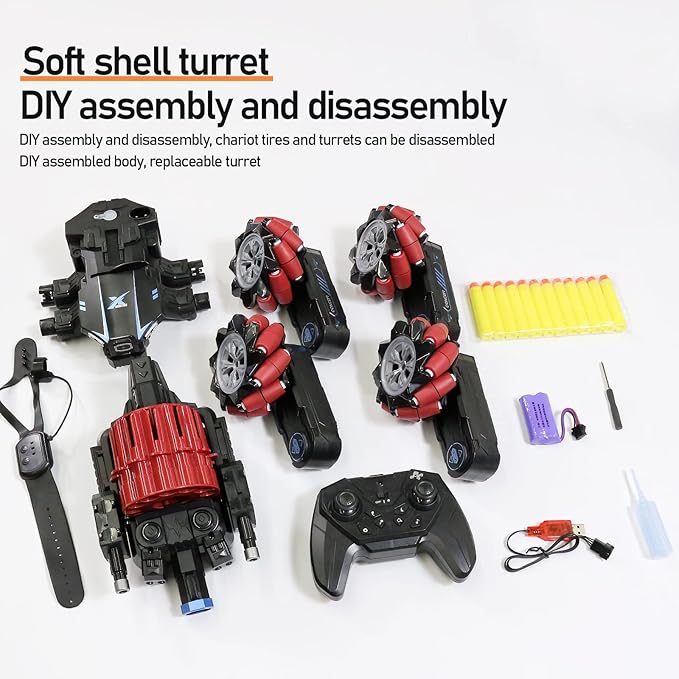 RC Cars-Best Gifts for Boys Age 8-12Big Size DIY Hand Controlled Gesture Sensing Stunt Remote Control Battle Tank Car with Soft BulletsBirthday Presents for Kids 7 8 9 10 11 Year Old