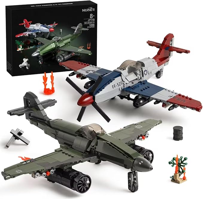 WW2 Military Airplane Toy Building Sets Compatible with Lego Me 262 Fighter Jet &amp P-51D Plane Army Model Kits for Military Fans Kids &amp Adult