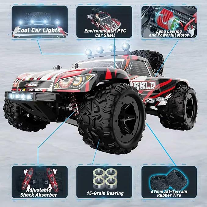 Remote Control Car1/18 Scale RC Cars for Adults &amp Kids - IPX4 Waterproof 40KM/H 4X4 Off Road Truck 2.4GHz Remote Control 4WD All Terrain Vehicle with 2 Batteries (Red)