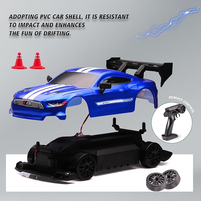 1:24 Scale RC Drift Car4WD 2.4GHz High Speed Racing Hobby Sport Toy Car Vehicle with LED LightsRacing and Drift Wheels for Adult Boys Girls Kids Gift (8602-Blue)