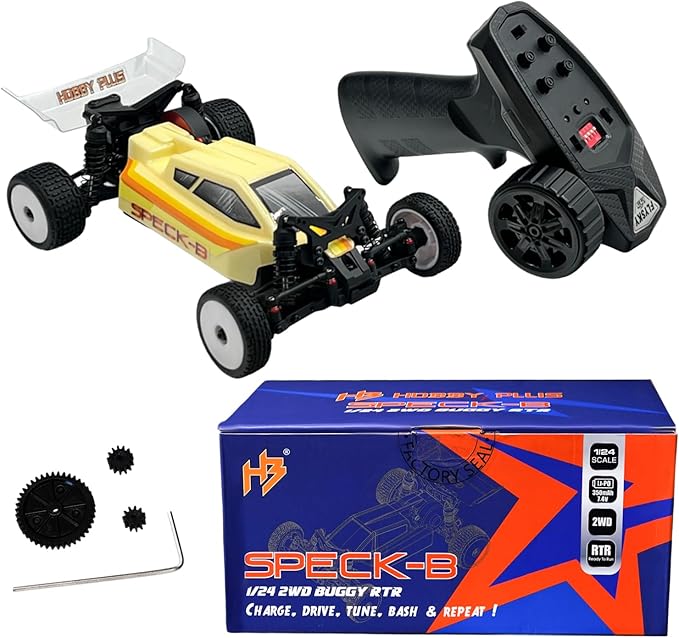HOBBYPLUS Speck B 1/24 2WD Mini RC Car - RTR RC Buggy Fast Mini Racing Buggy Brushless Ready with Oil-Filled Shocks – Fun Indoor Remote Control Car Racing Vehicles for Adults (Vintage Creme)