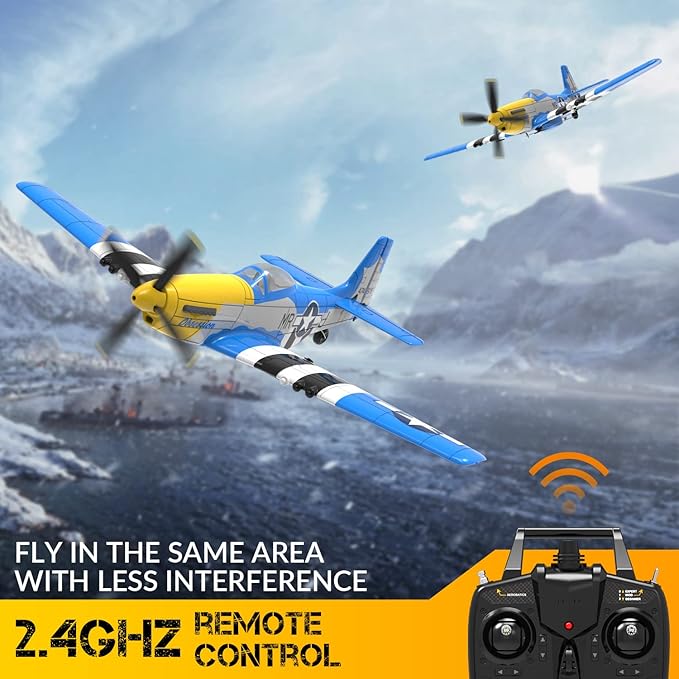 Remote Control Airplane for Adults P51 Mustang 4 Channel RC Plane with 6-Axis Gyro Aerobatic WW2 Warbird Fighter Glider Park Flyer Gift
