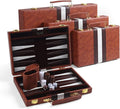 Travel Small 11 Inch Backgammon Set Classic Board Game with Leather Make Board Gift Package Portable Strategy Game Set for Adults Kids (Brown Small)