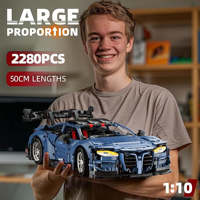 Remote Control Car Building Kit 1:10 M4 Champion Racing Car Building Blocks and Challenge Construction Toys Gift for Technical Enthusiasts Adults&ampBoys Age 14+ with Motors Light Battery (2280PCS