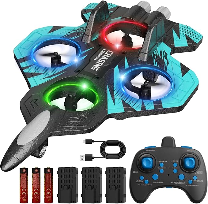 Foam RC Airplane with Cool Led Light 360° Flip and Headless Mode Remote Control Airplane RC Plane for Kids Adults Aged 6+ RC Flying Toy for Kids Birthday Gift