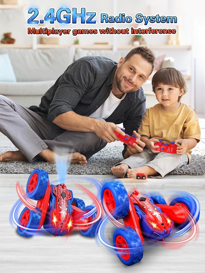 Spider Remote Control Car - 360° Flip RC Toys for 4 5 6 7 8 Year Old Boys 2.4Ghz Double Sided RC Stunt Car with Light Spray Birthday Xmas Gifts for Kids Age 4-6 5-7 8-12