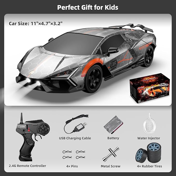 RC Drift Car Remote Control Cars for Boys 2.4GHz Drifting RC Car 1/24 4WD Racing Hobby Sport Cars Toys for Adults with LED Lights Rechargeable Battery and Drifting Tires Gift for Kids Girls