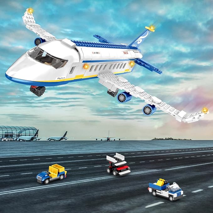 510 Pcs City Passenger Airplane Building Set 6 IN1 Plane Building Blocks Toys STEM Aircraft Bricks with Shuttle Bus Baggage TruckAirplanes Model Toys Gifts for Adults Boys Girls Age 6-12+