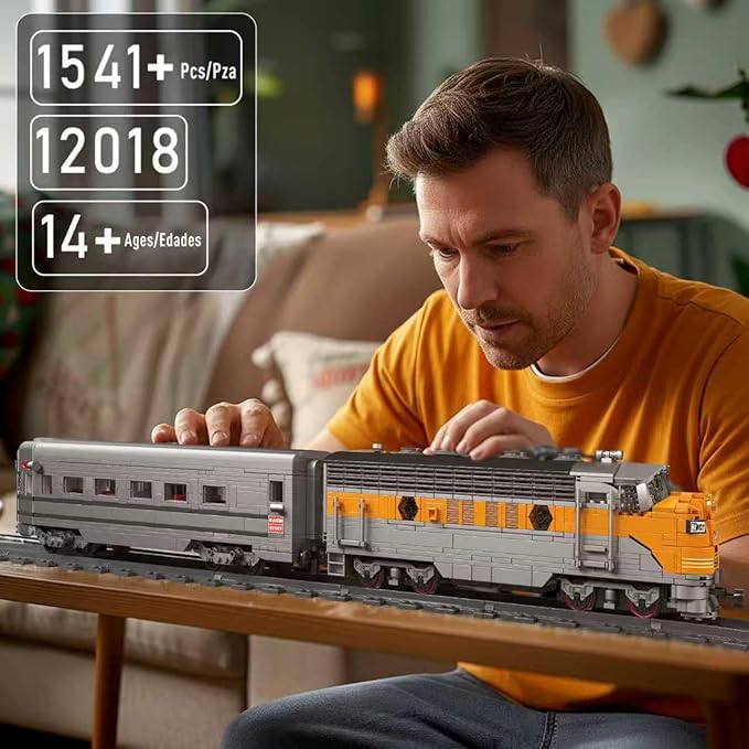Mould King 12018 Train Building Blocks Sets Remote/App Control EMD F7 Internal Combustion Locomotive Kits Scale Model with Tracks for Adults Teen(1541 PCS)