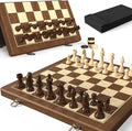 Premium Natural Walnut 15 Magnetic Wooden Folding Chess &amp Checkers Set- 2 in 1 Board Game with 3 King Staunton Pieces and 2 Extra Queens Checkers and Dust-Proof Storage Bag (Black)