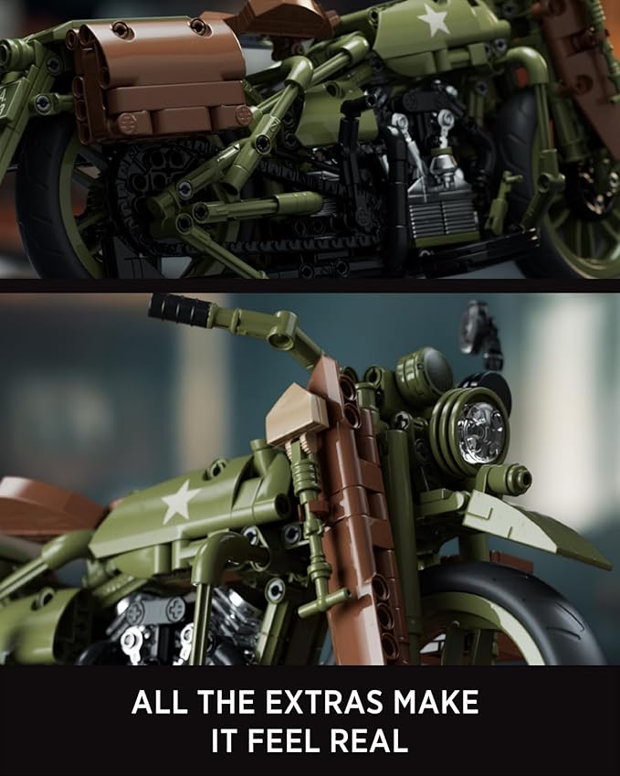 Nifeliz Motorcycle WLA Model Toy for Adults Classic Military Bike Building Set with Authentic Features Collectible Display Gift (833 PCS NF10333)