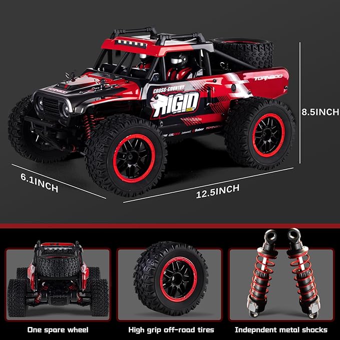 RC Cars 1:14 Remote Control Car 50 KMH Fast RC Truck for Kids Adults Boys 2.4 GHz All Terrains 4WD RC Dune Buggy Off-Road RC Monster Truck Short Course Car with 2 Batteries (Red)