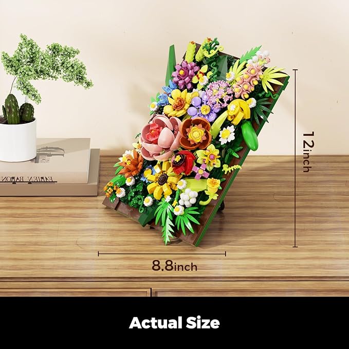 Pretty Spring Flower Sea Bouquet Building Set for Adults - Botanicals Building Kit Gifts for Valentine's Mother's Day Easter - Artificial Flowers for Decor or Table Display (1067 Pcs)