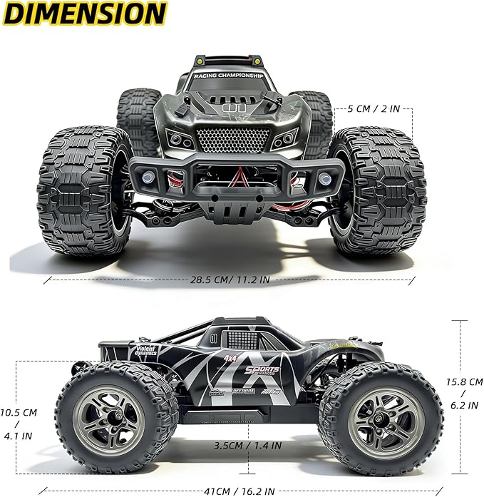1/10 Remote Control Car 38km/h High Speed RC Car 4X4 Off-Road RC Truck IPX4 Waterproof Remote Control Truck Two 2000mAh Li-Po Batteries 2.4GHz RC Buggy for Teenagers and Adults