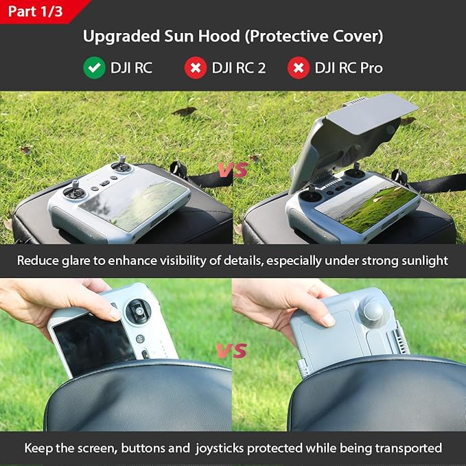 Sun Hood Kit for DJI Mini 3/3 Pro RC Controller Accessories - Anti-Glare Sun Shade Cover Screen Protector and Neck Lanyard
