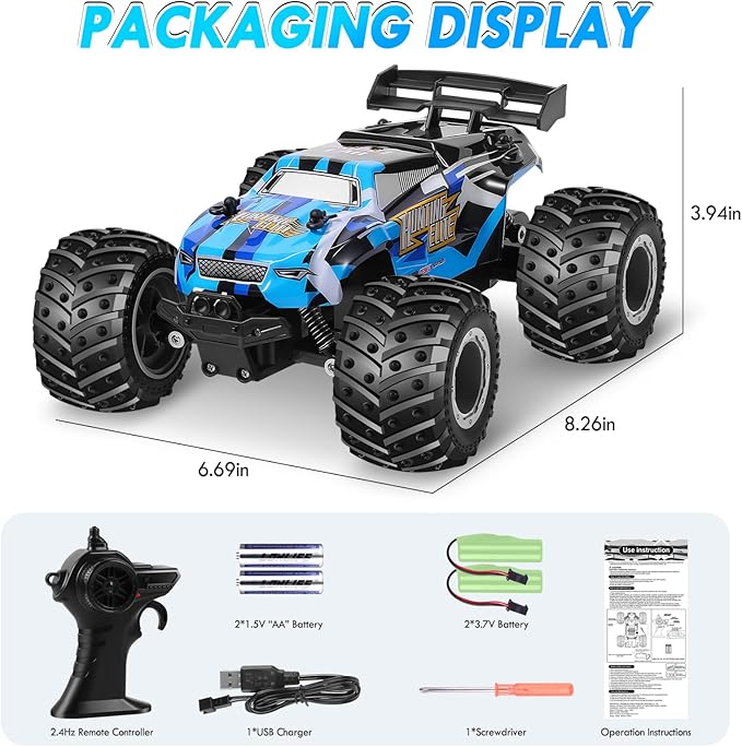 Remote Control Car Remote Control Truck 2.4Ghz All Terrain Off-Road Monster Truck 20 KM/H Rc Cars with LED Bodylight and 2 Rechargeable Batteries Toys for Boys