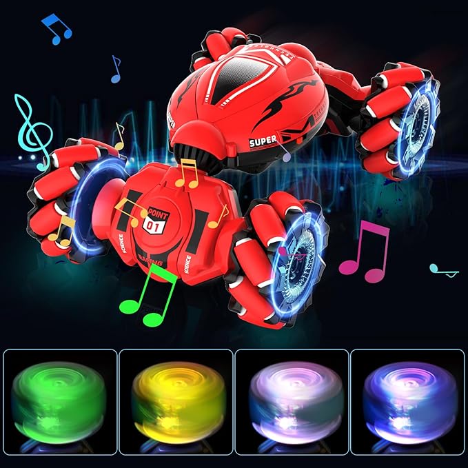 RC Car Toys for Boys Girls 6-12 Birthday Xmas Gifts for 6 7 8 9 10 11 12 Years Old Gesture Sensing RC Stunt Car with Lights Music 2.4GHz 4WD Hand Remote Control 360° Rotate All-Round Drift