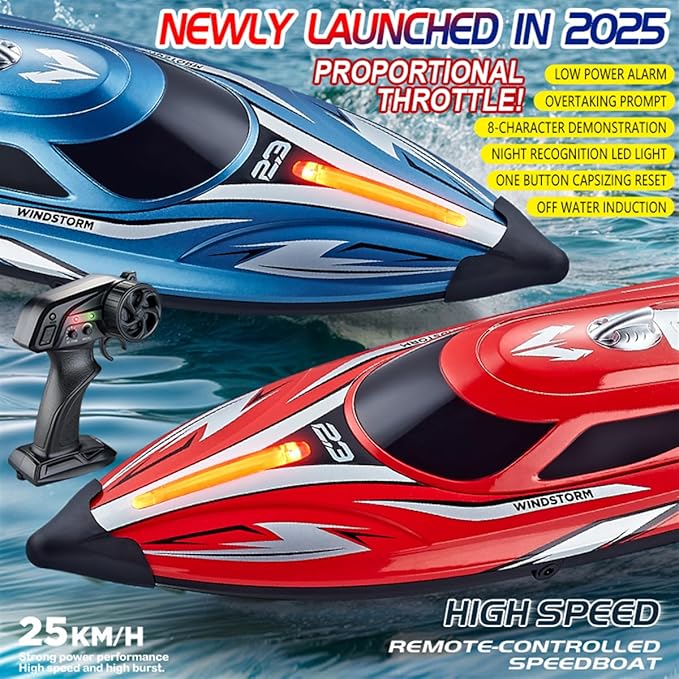 jaming 2.4Ghz RC Boat25KPH Fast Speed RC Boat14 inch Remote Control Boats for Kids and Adults Waterproof Toy Boats for Lakes &amp Pools Gifts for Kids Boys (Red)