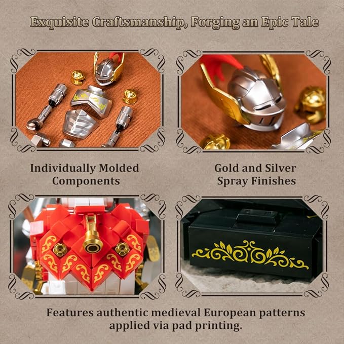 PANTASY Knight Construction Set 31 cm Medieval Collector's Model with Armored Battle Cross and Movable Joints Collector's Set for Adults