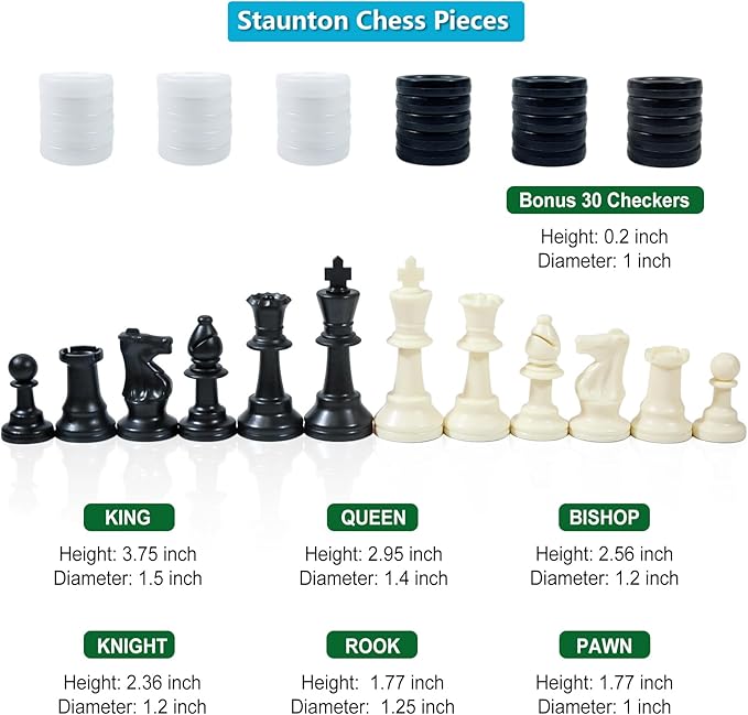 Travel Chess Set 20'' Silicone Chess Board-3.75'' King Height Plastic Piece Extra Queens &amp Storage Bag 2 in 1 Portable Chess &amp Checker Board Games for Teens and Adults