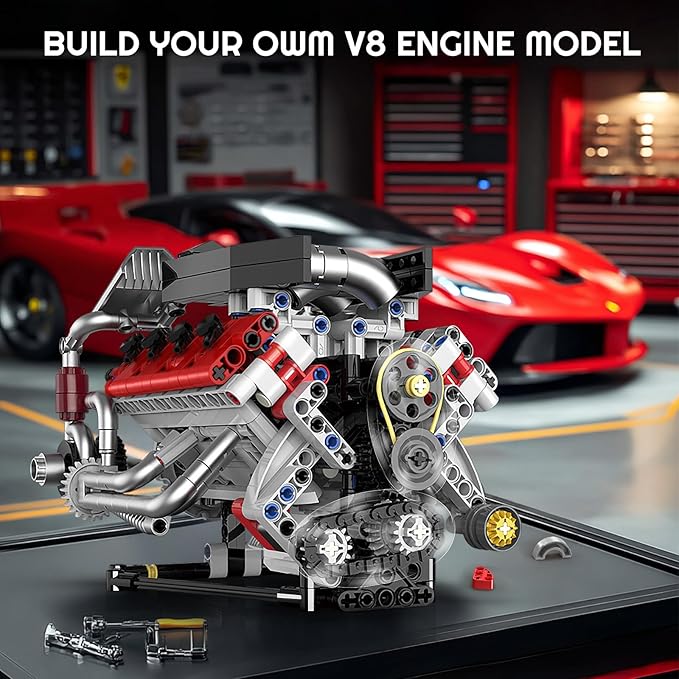 V8 Engine Building Blocks Sets - Build Your Own STEM V8 Model Engine Mini V8 Engine Kit for Adults Creative Birthday Gift Toy for Teens (700 PCS)