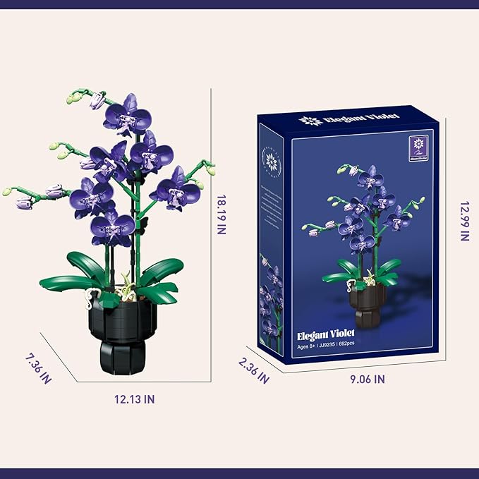 Purple Orchid Flower Building Blocks Set – 666 PCS DIY Artificial Flower Kit for Elegant Home Decor Table Display Compatible with Lego Flowers Artistic Gift for Ages 6+