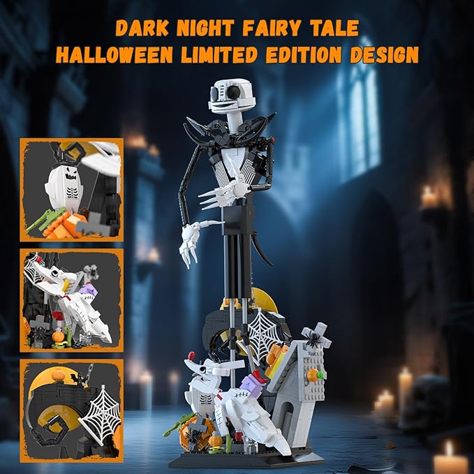 Horror Skull Building Set Before Christmas Haunted House Building Blocks Set Pumpkins and Skeleton Ghosts Halloween Christmas Building Toys Gifts for Movie Fans Adults