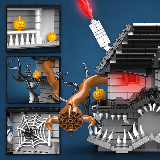 Cubique Halloween Haunted House Building Set Miniature Horror House Decor Model Kit with LED Light Haunted Mansion for Adults Teens Age 14+ Horror Movie Fans (1025 PCS)